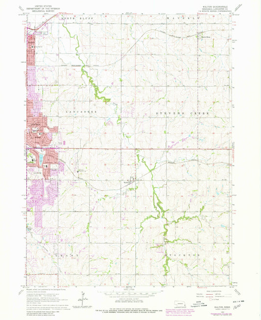 Classic USGS Walton Nebraska 7.5'x7.5' Topo Map Image