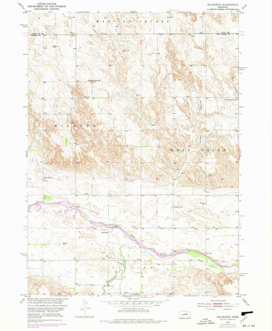 Classic USGS Walworth Nebraska 7.5'x7.5' Topo Map Image