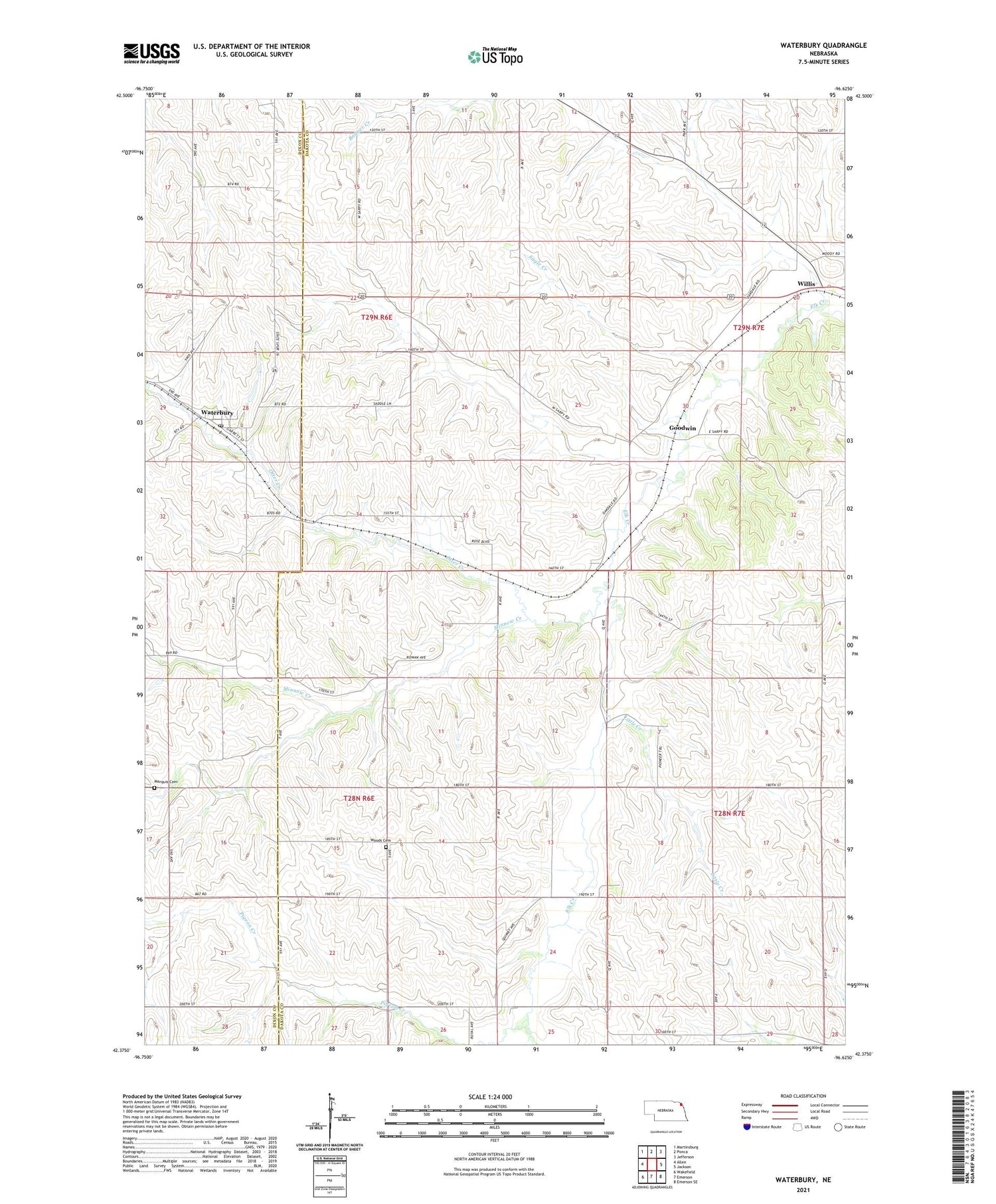 Waterbury Nebraska US Topo Map Image