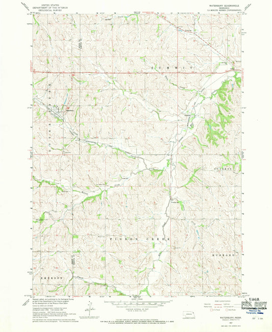 Classic USGS Waterbury Nebraska 7.5'x7.5' Topo Map Image