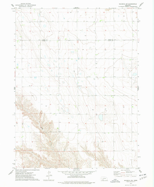 Classic USGS Wauneta SW Nebraska 7.5'x7.5' Topo Map Image