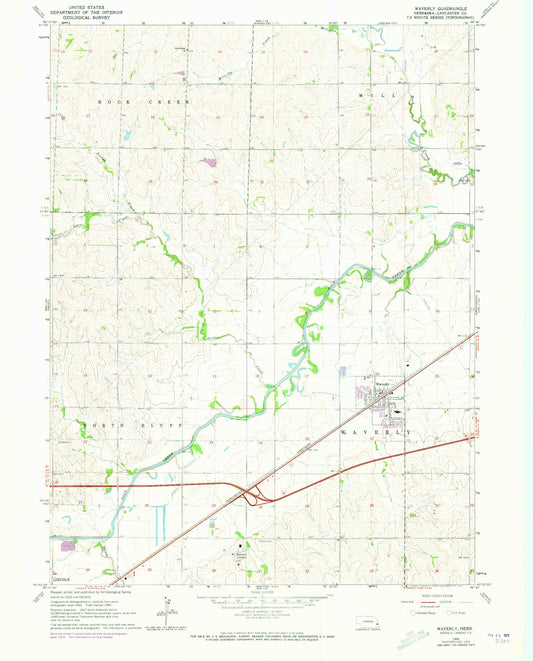 Classic USGS Waverly Nebraska 7.5'x7.5' Topo Map Image