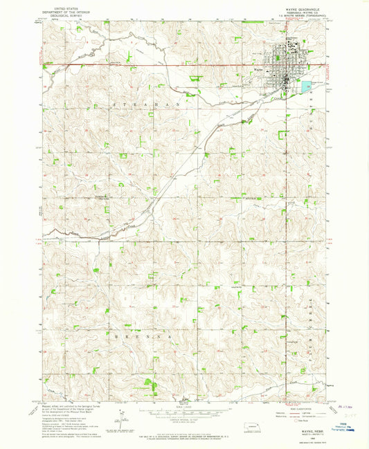 Classic USGS Wayne Nebraska 7.5'x7.5' Topo Map Image