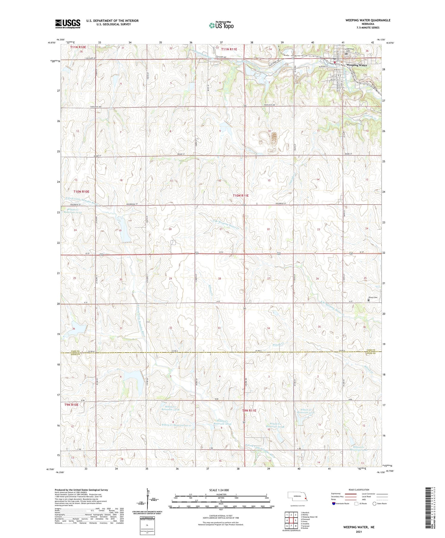 Weeping Water Nebraska US Topo Map Image