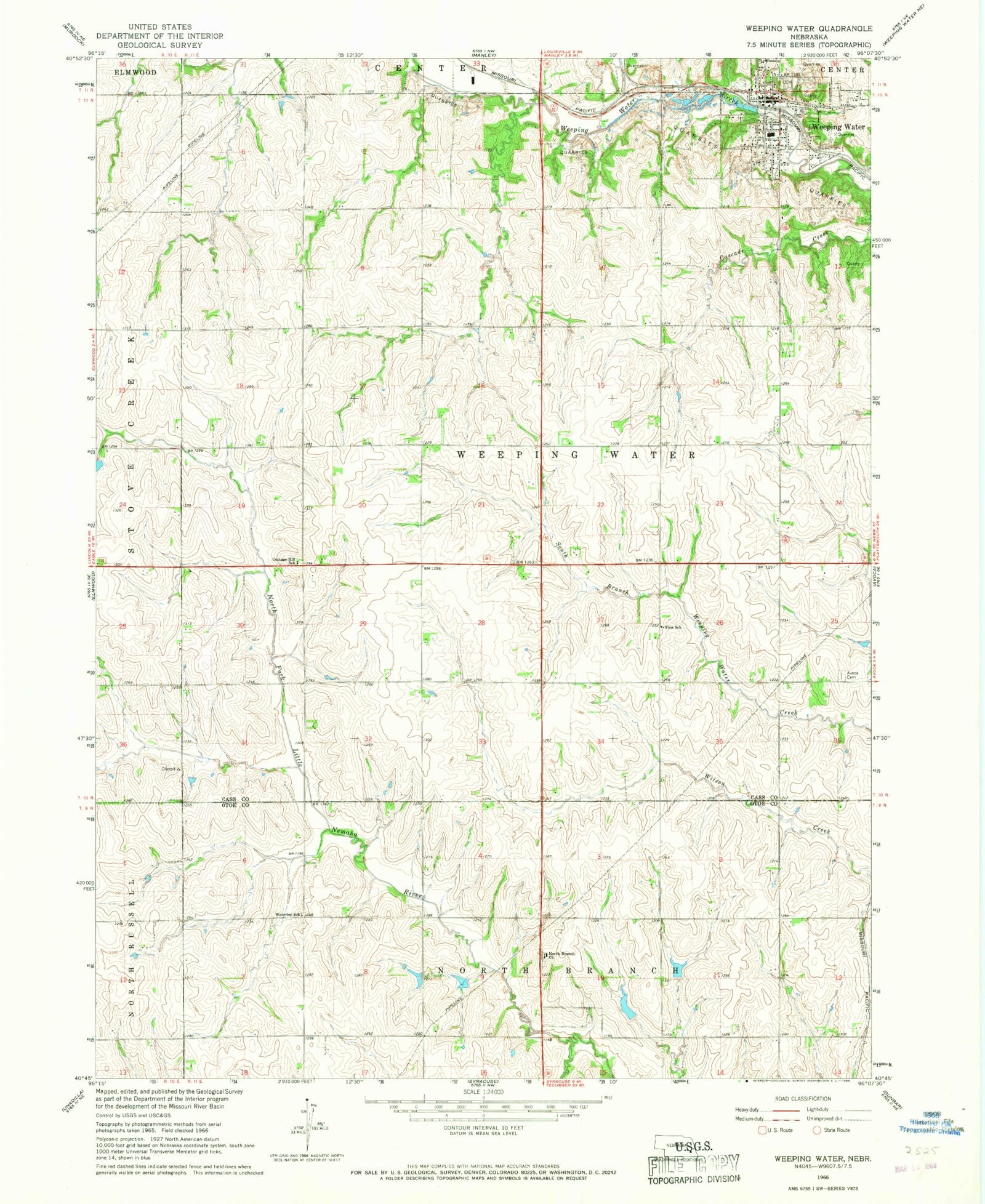 Classic USGS Weeping Water Nebraska 7.5'x7.5' Topo Map – MyTopo Map Store