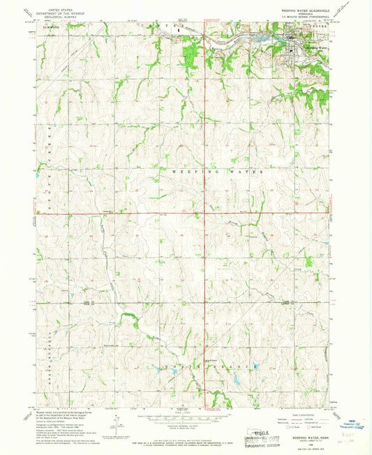 Classic USGS Weeping Water Nebraska 7.5'x7.5' Topo Map Image