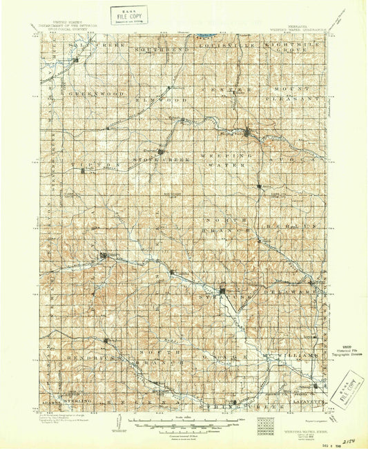 Historic 1903 Weeping Water Nebraska 30'x30' Topo Map Image