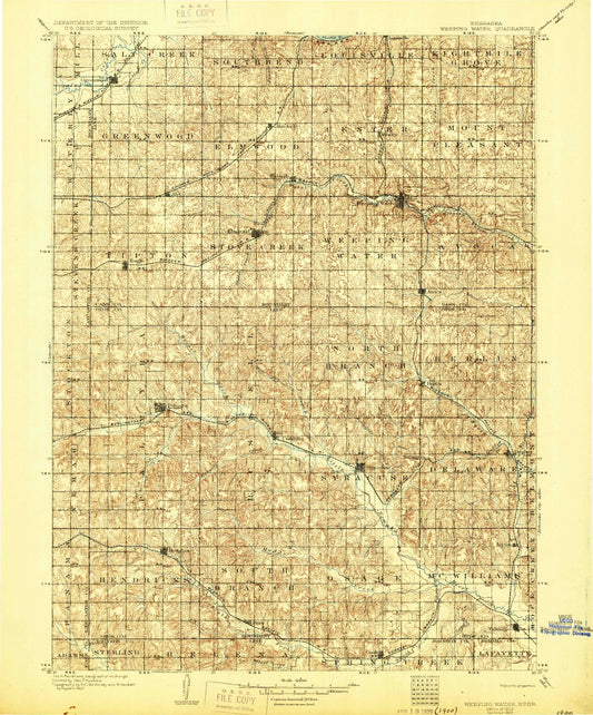 Historic 1929 Weeping Water Nebraska 30'x30' Topo Map Image