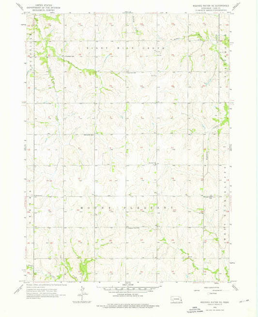 Classic USGS Weeping Water NE Nebraska 7.5'x7.5' Topo Map Image