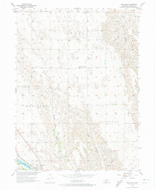Classic USGS Wellfleet Nebraska 7.5'x7.5' Topo Map Image