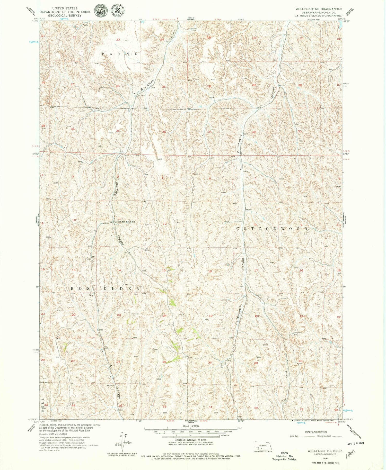 Classic USGS Wellfleet NE Nebraska 7.5'x7.5' Topo Map Image