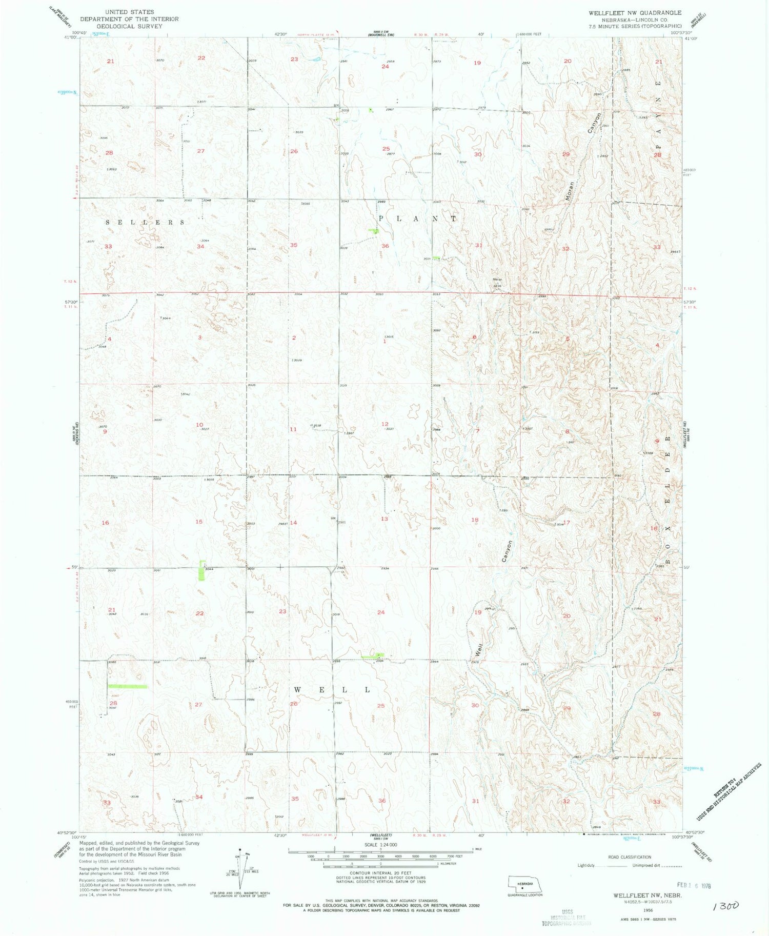Classic USGS Wellfleet NW Nebraska 7.5'x7.5' Topo Map Image