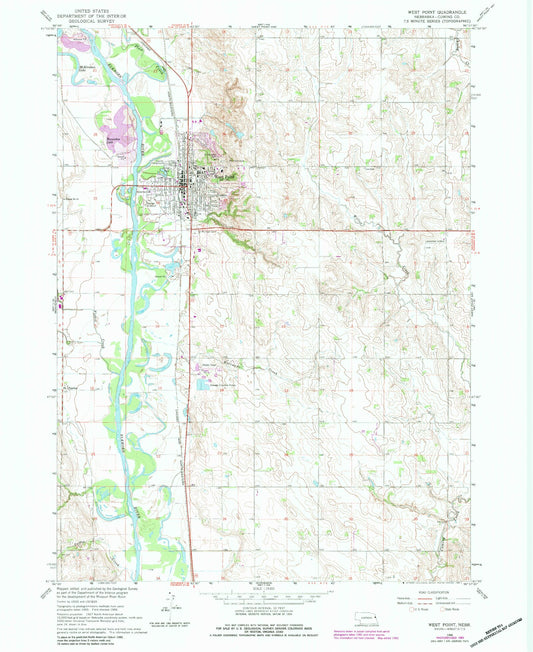 Classic USGS West Point Nebraska 7.5'x7.5' Topo Map Image