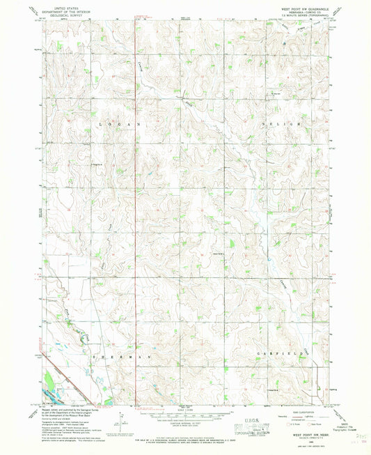Classic USGS West Point NW Nebraska 7.5'x7.5' Topo Map Image