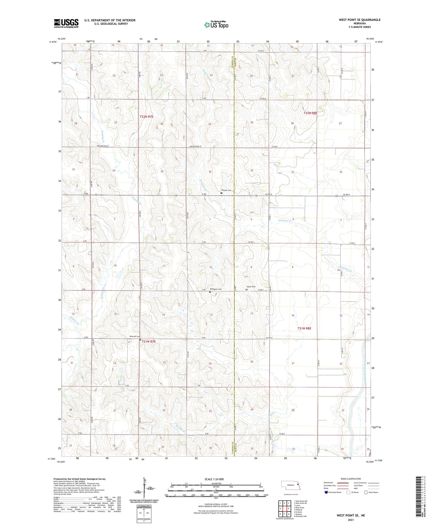 West Point SE Nebraska US Topo Map Image