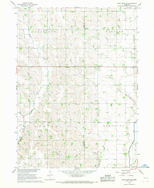 Classic USGS West Point SE Nebraska 7.5'x7.5' Topo Map Image