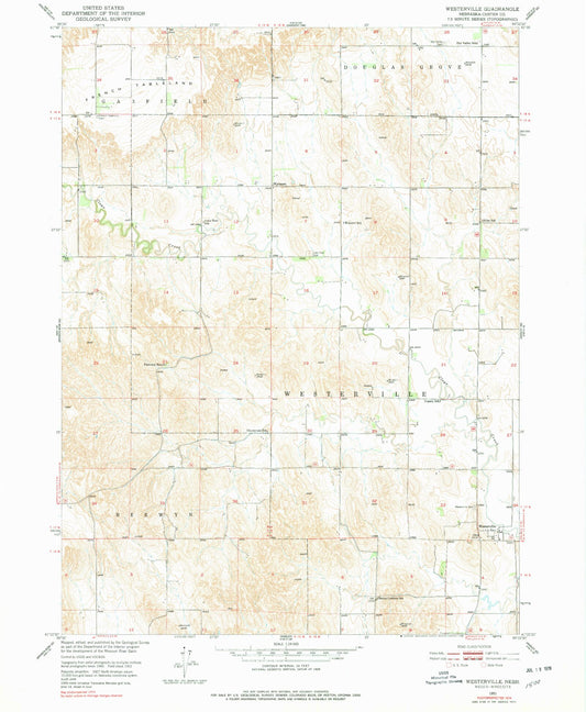 Classic USGS Westerville Nebraska 7.5'x7.5' Topo Map Image