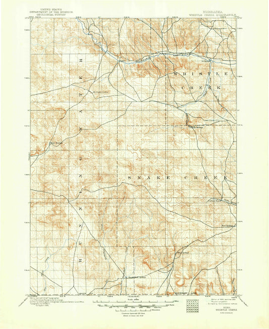 Historic 1899 Whistle Creek Nebraska 30'x30' Topo Map Image