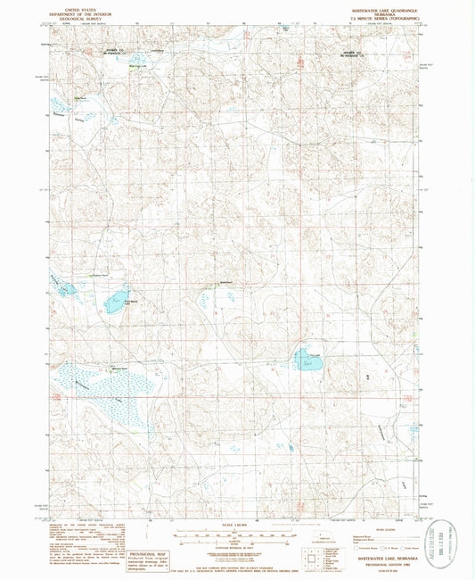 Classic USGS Whitewater Lake Nebraska 7.5'x7.5' Topo Map Image