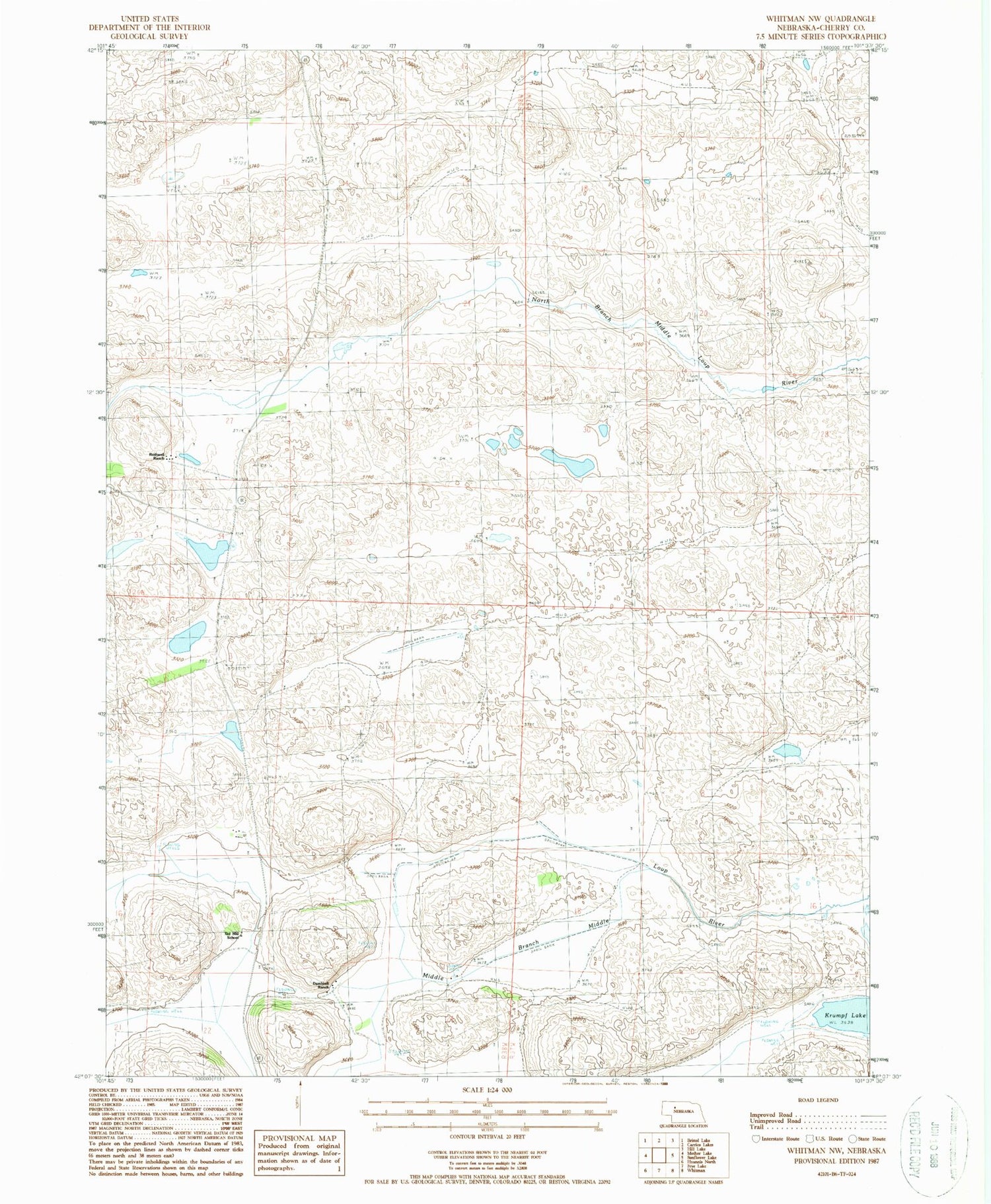 Classic USGS Whitman NW Nebraska 7.5'x7.5' Topo Map Image