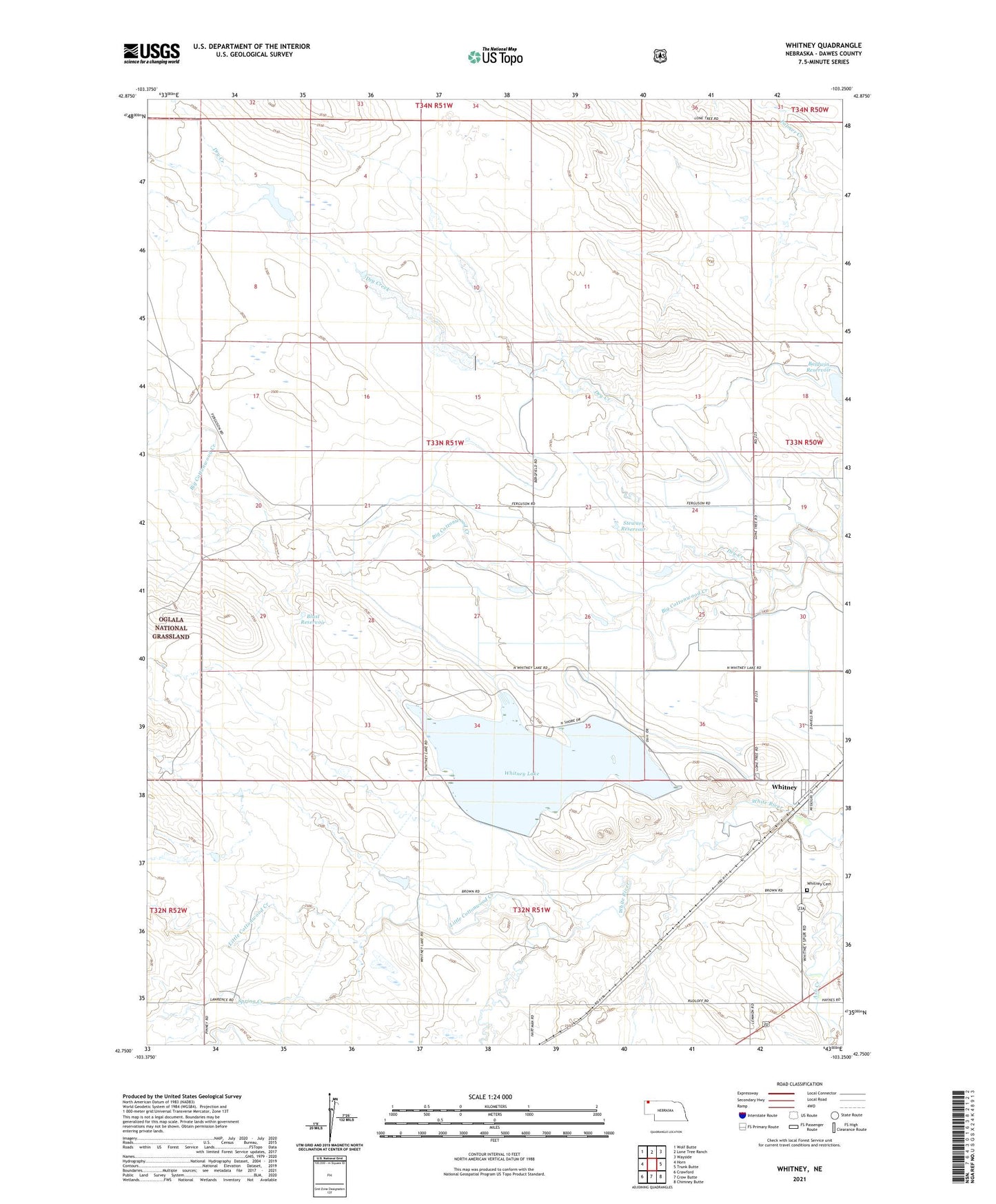 Whitney Nebraska US Topo Map Image
