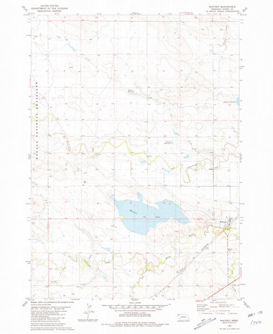 Classic USGS Whitney Nebraska 7.5'x7.5' Topo Map Image