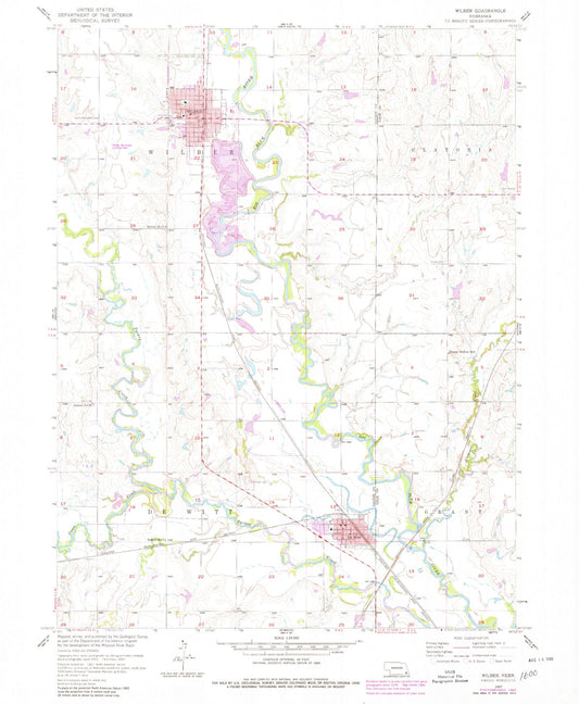 Classic USGS Wilber Nebraska 7.5'x7.5' Topo Map Image