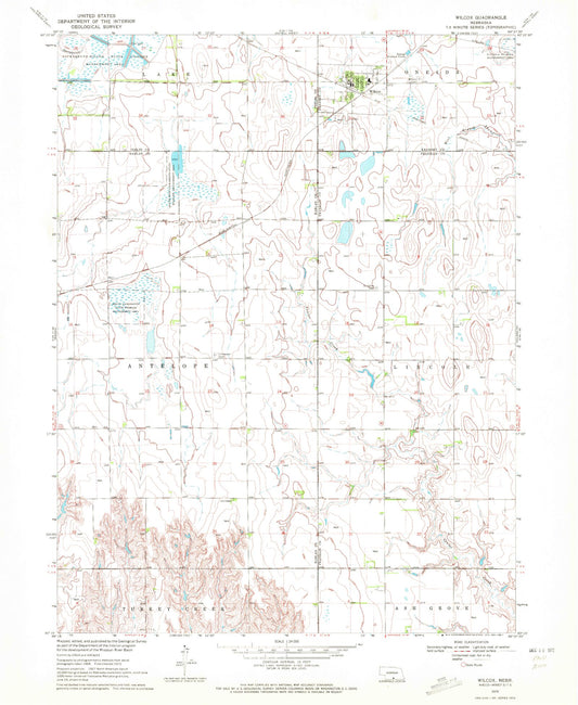 Classic USGS Wilcox Nebraska 7.5'x7.5' Topo Map Image