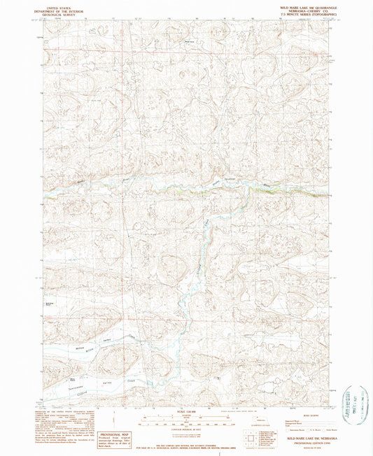 Classic USGS Wild Mare Lake SW Nebraska 7.5'x7.5' Topo Map Image