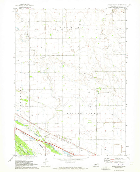 Classic USGS Willow Island Nebraska 7.5'x7.5' Topo Map Image