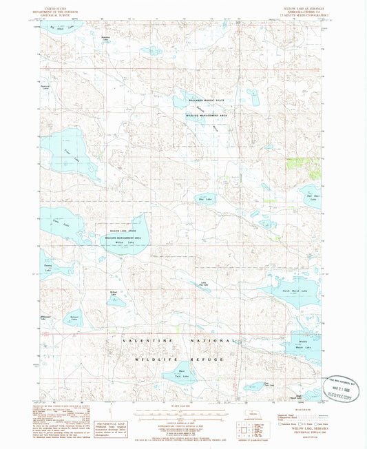 Classic USGS Willow Lake Nebraska 7.5'x7.5' Topo Map Image