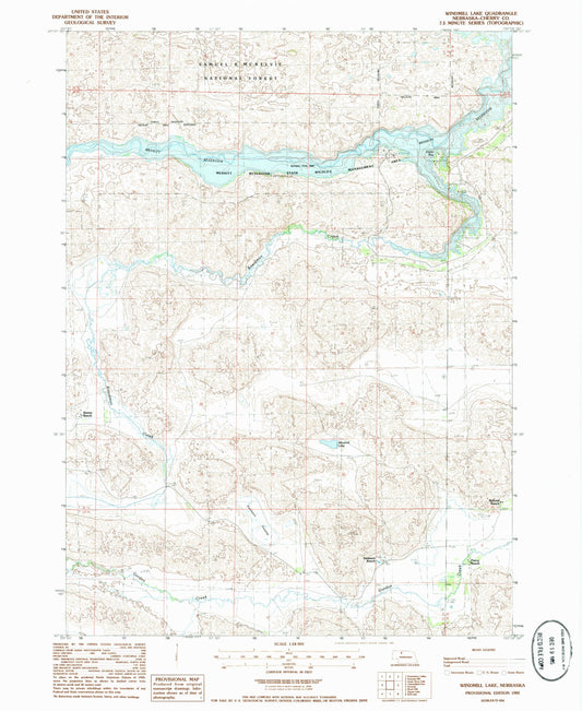 Classic USGS Windmill Lake Nebraska 7.5'x7.5' Topo Map Image