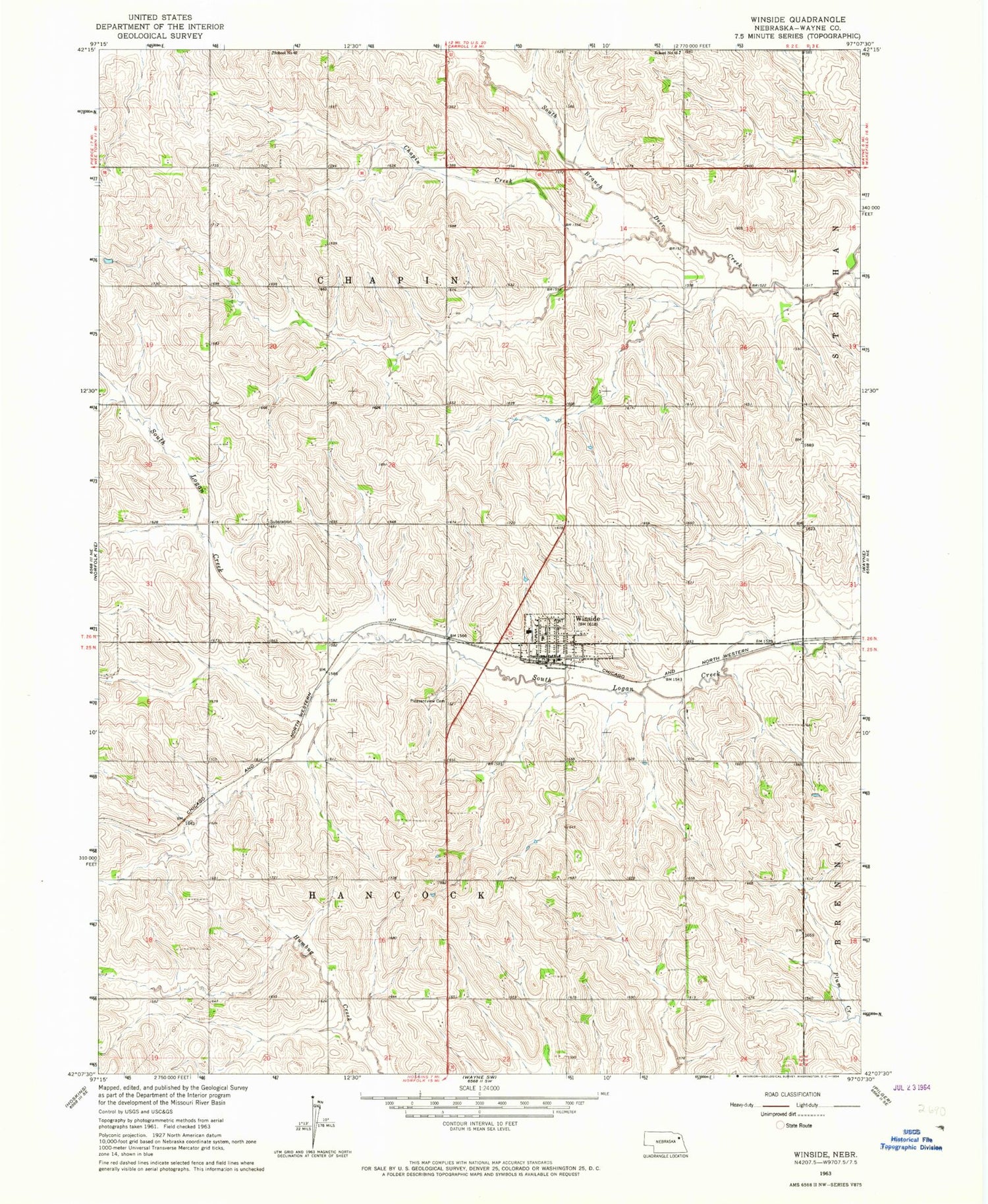 Classic USGS Winside Nebraska 7.5'x7.5' Topo Map Image