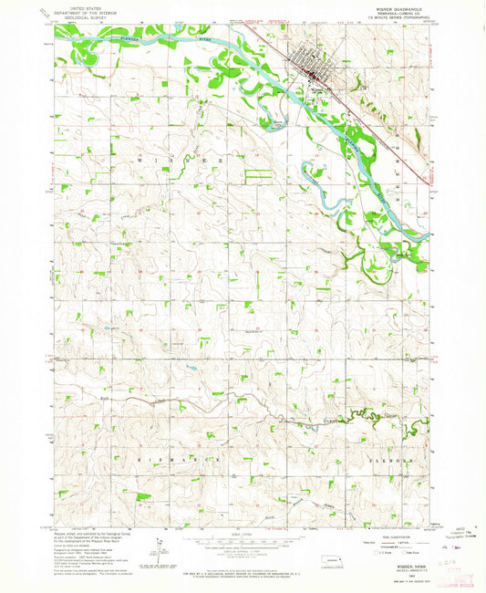 Classic USGS Wisner Nebraska 7.5'x7.5' Topo Map Image