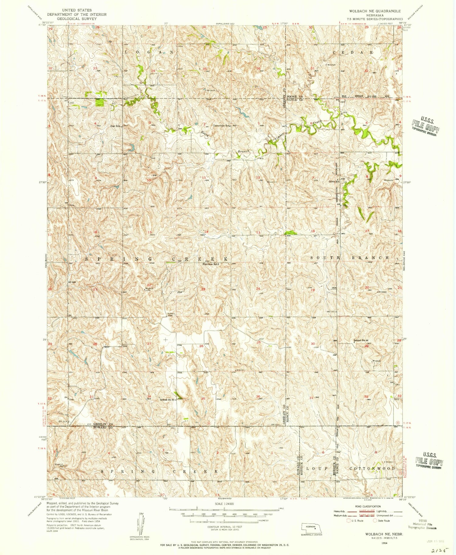 Classic USGS Wolbach NE Nebraska 7.5'x7.5' Topo Map Image