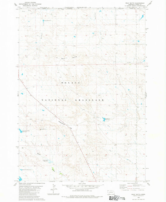 Classic USGS Wolf Butte Nebraska 7.5'x7.5' Topo Map Image