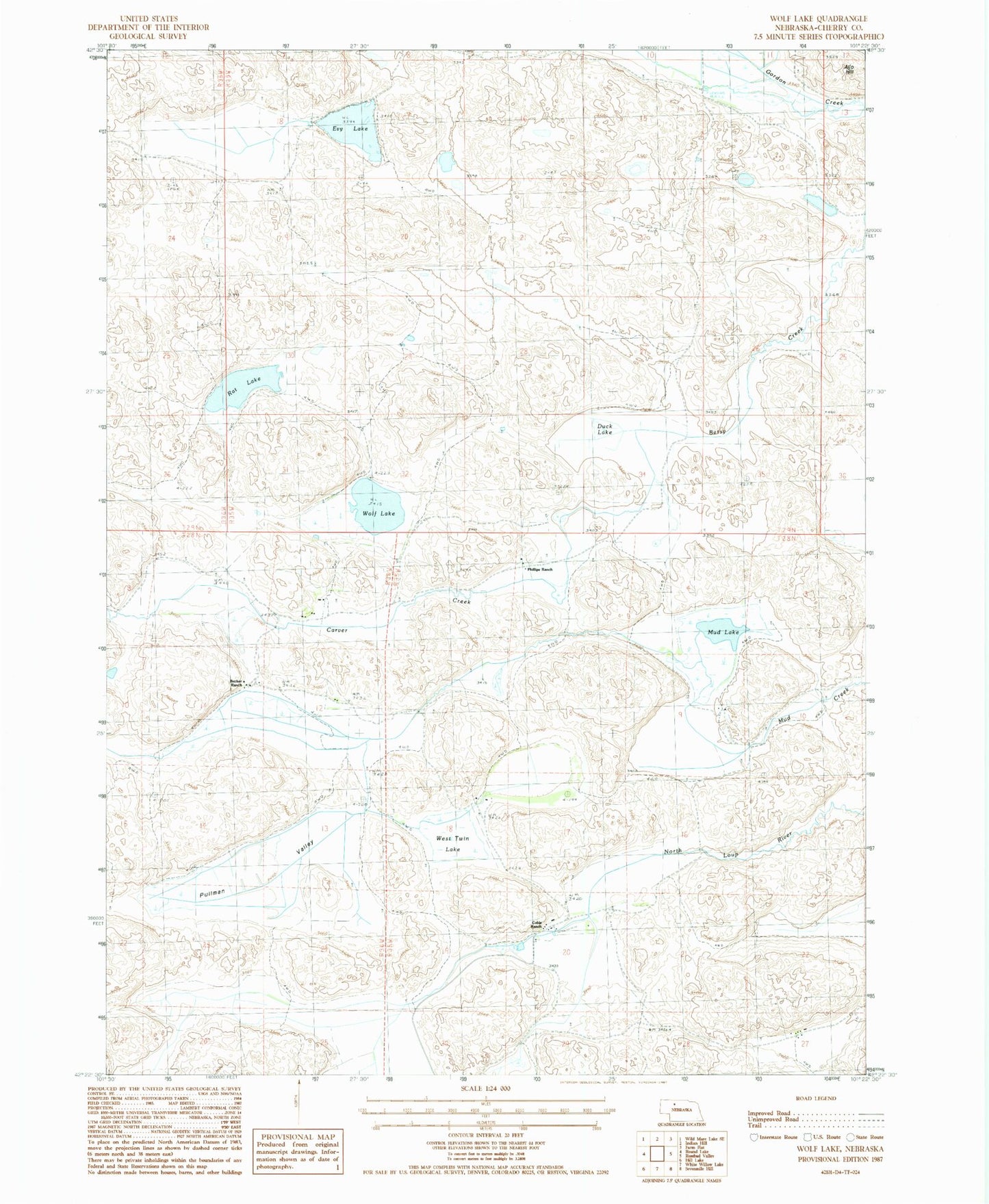 Classic USGS Wolf Lake Nebraska 7.5'x7.5' Topo Map Image