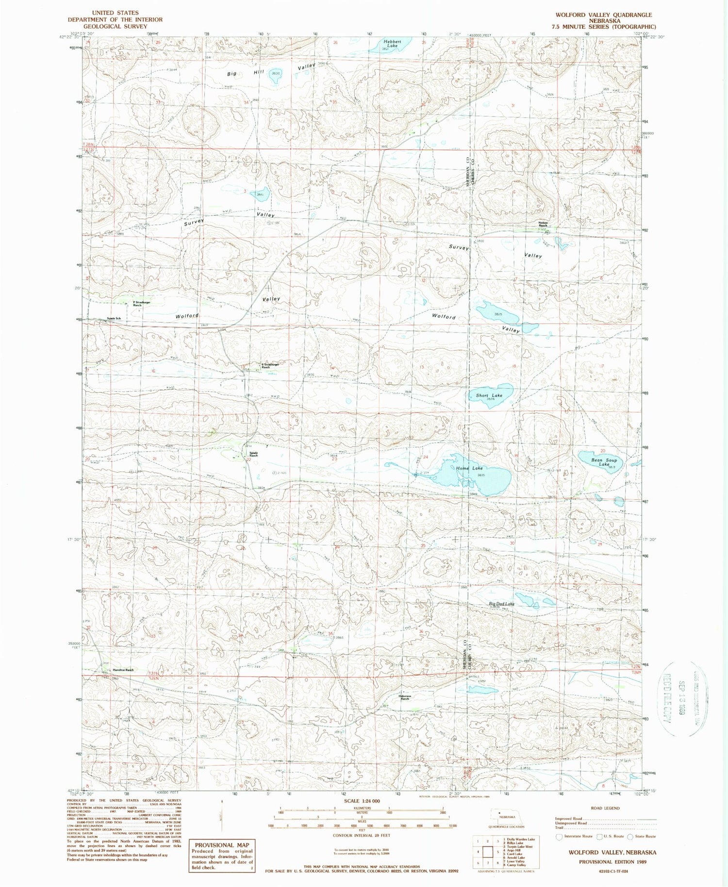 Classic USGS Wolford Valley Nebraska 7.5'x7.5' Topo Map Image
