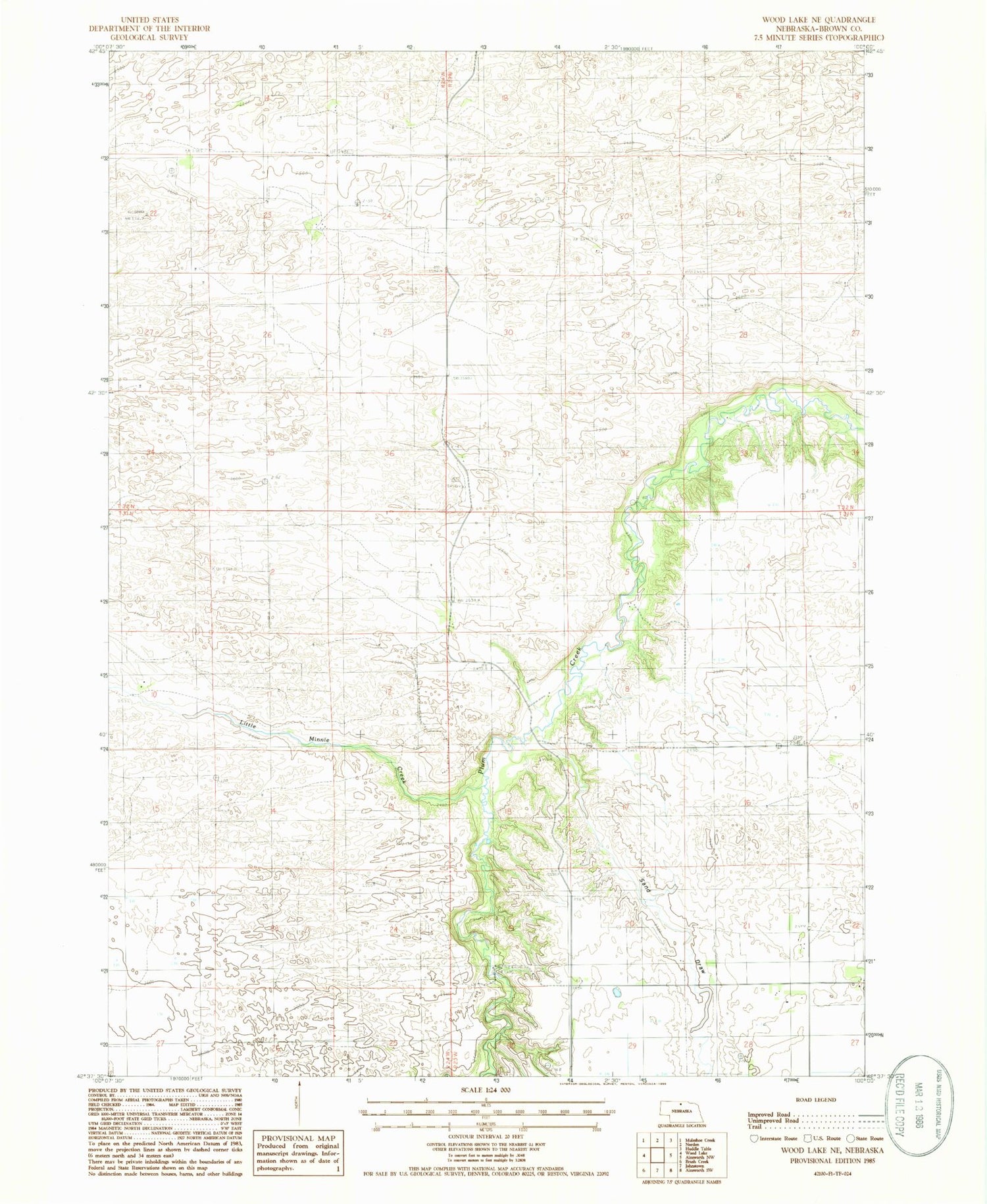 Classic USGS Wood Lake NE Nebraska 7.5'x7.5' Topo Map Image