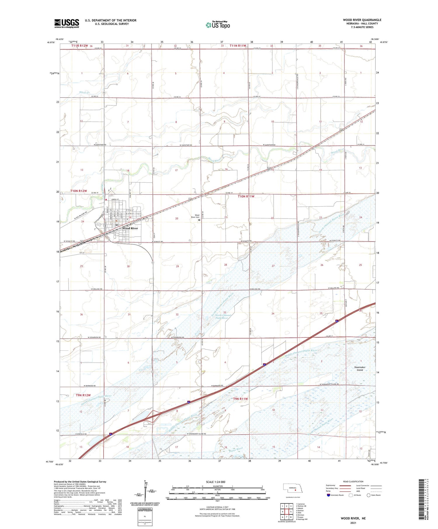 Wood River Nebraska US Topo Map Image