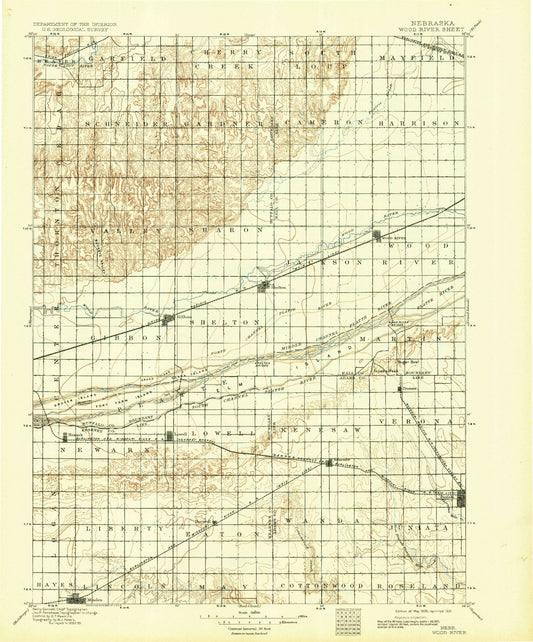 Historic 1896 Wood River Nebraska 30'x30' Topo Map Image