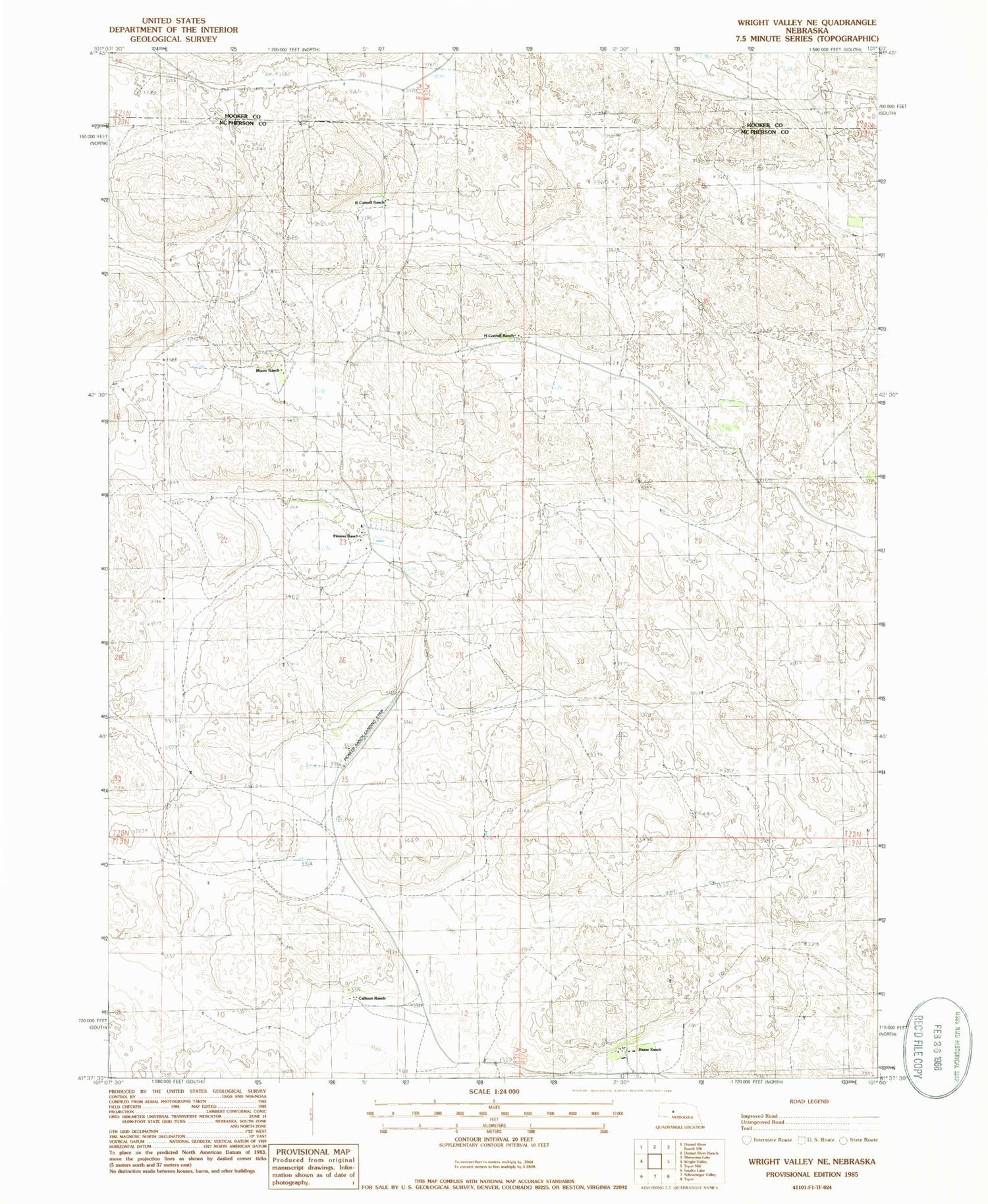 Classic USGS Wright Valley NE Nebraska 7.5'x7.5' Topo Map Image