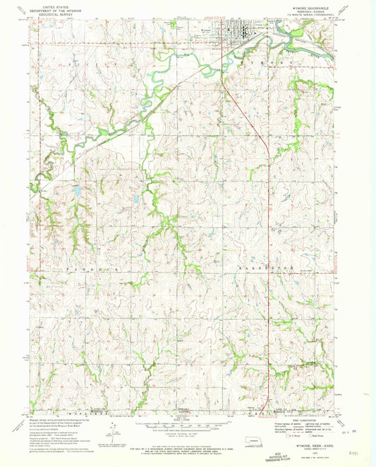 Classic USGS Wymore Nebraska 7.5'x7.5' Topo Map Image