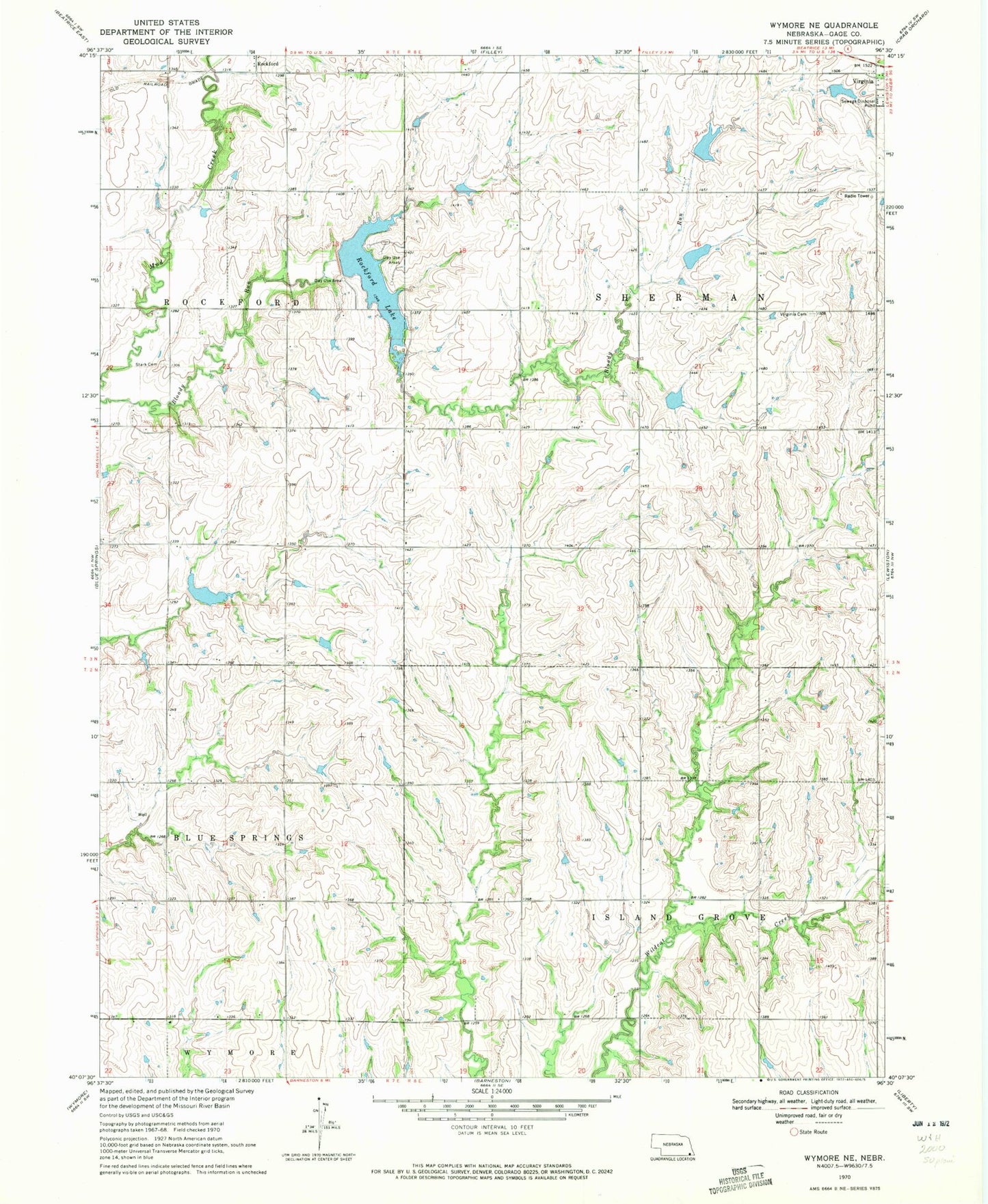 Classic USGS Wymore NE Nebraska 7.5'x7.5' Topo Map Image