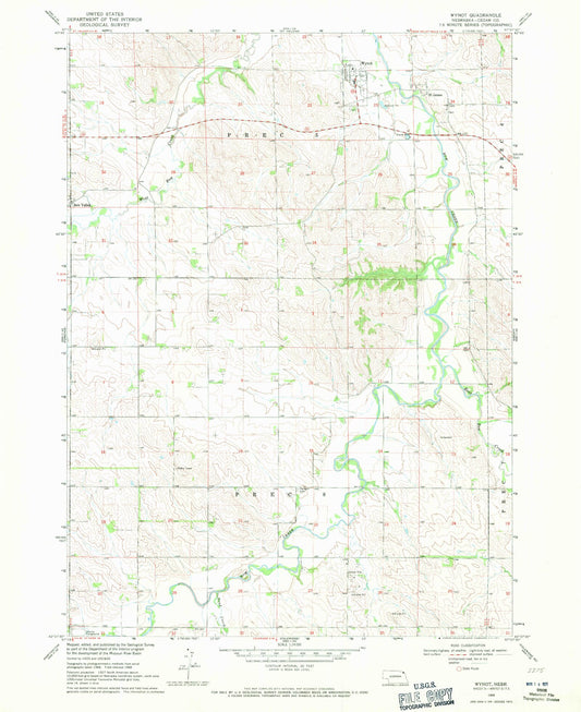 Classic USGS Wynot Nebraska 7.5'x7.5' Topo Map Image