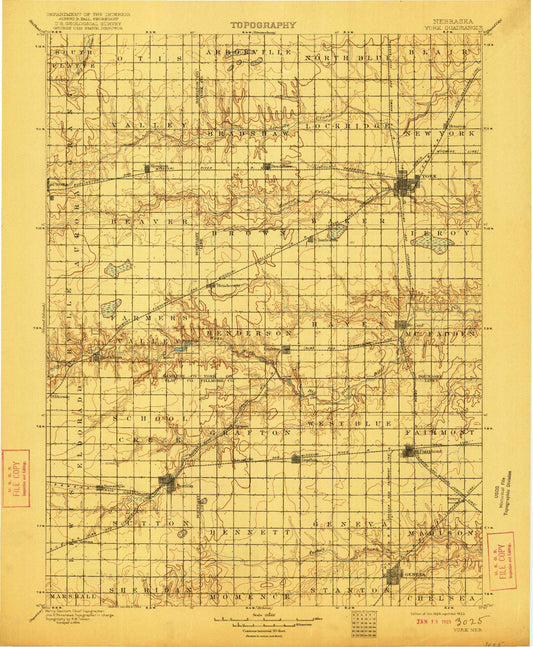 Historic 1899 York Nebraska 30'x30' Topo Map Image