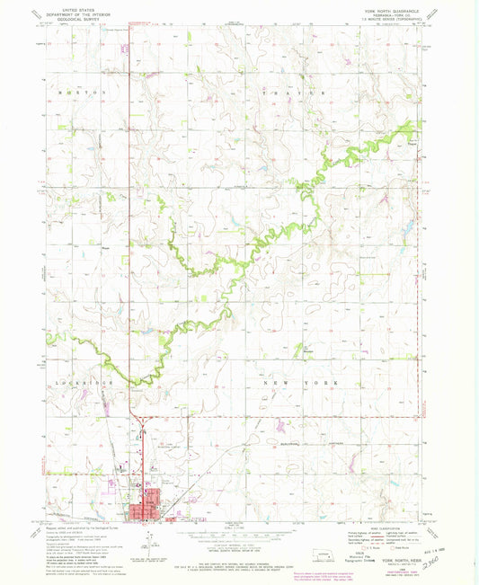 Classic USGS York North Nebraska 7.5'x7.5' Topo Map Image