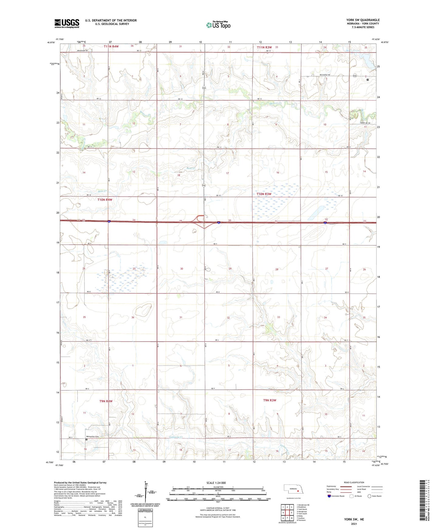 York SW Nebraska US Topo Map Image