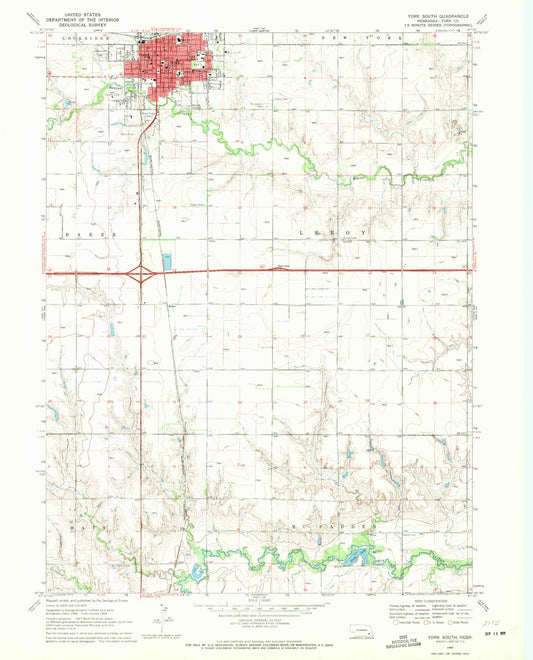 Classic USGS York South Nebraska 7.5'x7.5' Topo Map Image