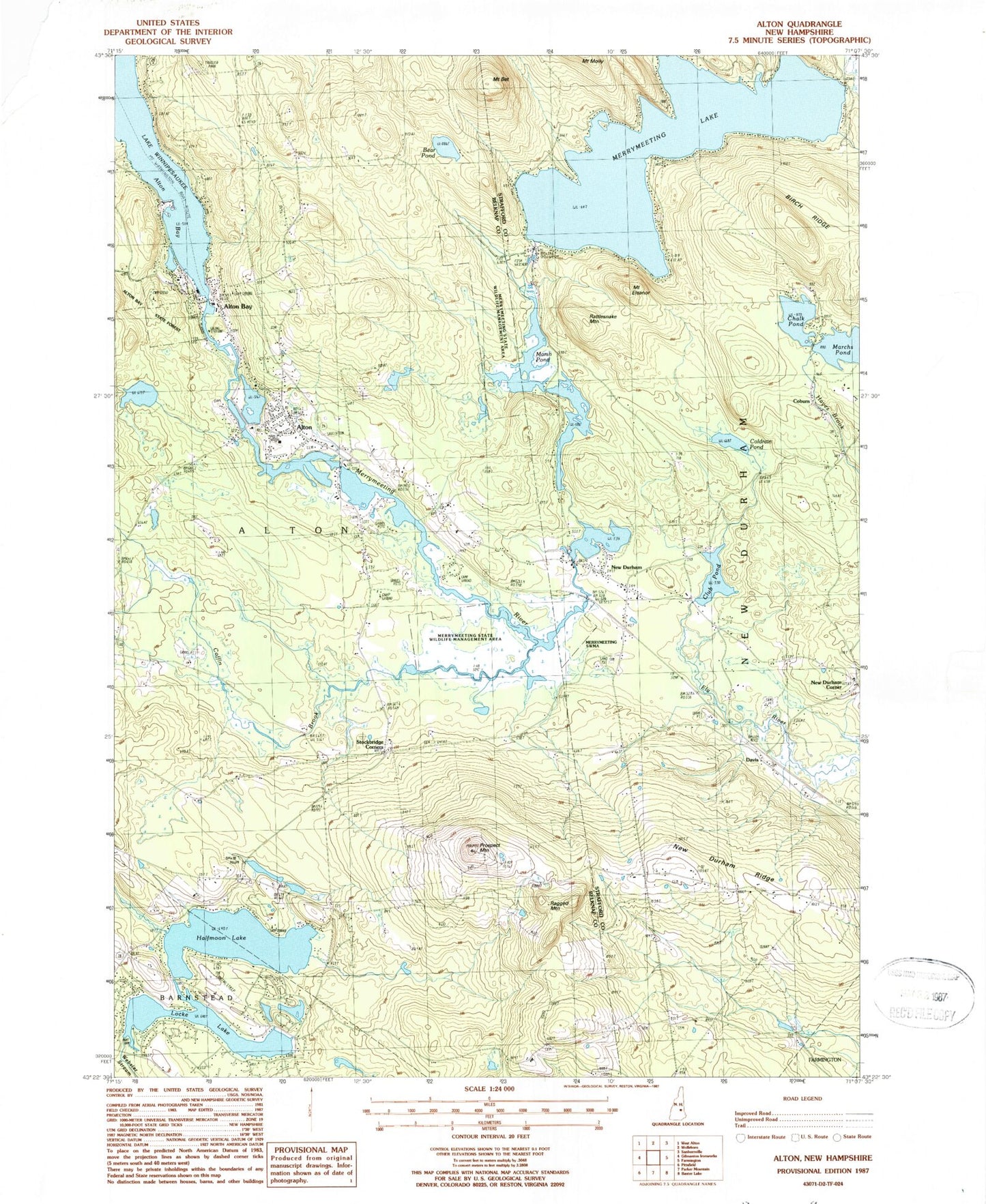 Classic USGS Alton New Hampshire 7.5'x7.5' Topo Map Image